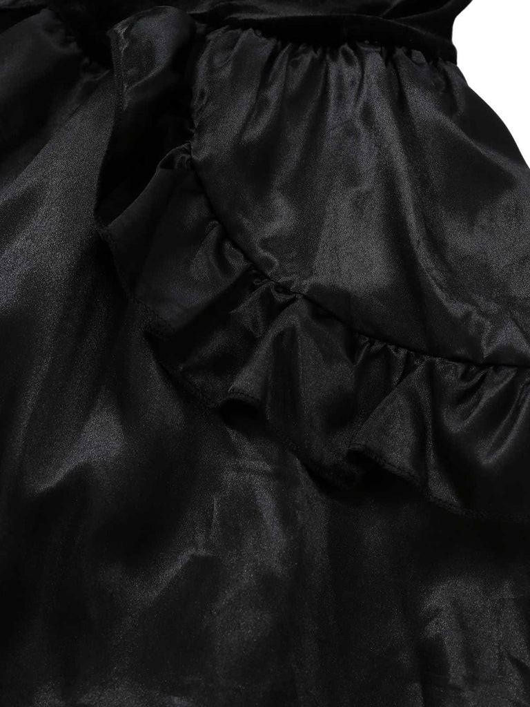1980s Gothic Cross Velvet 3D Roses Dress With Headband