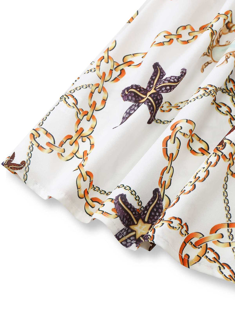 1960s V-Neck Chain Seashell Waist Cutout Romper