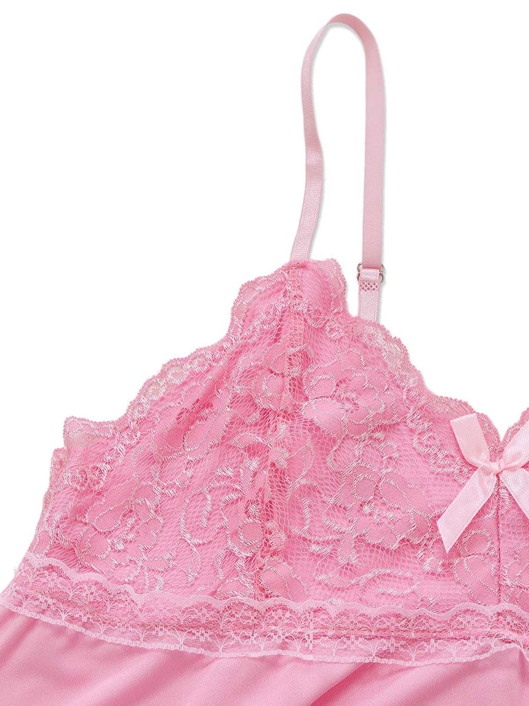 1940s Spaghetti Strap Lace Bow Nightgown