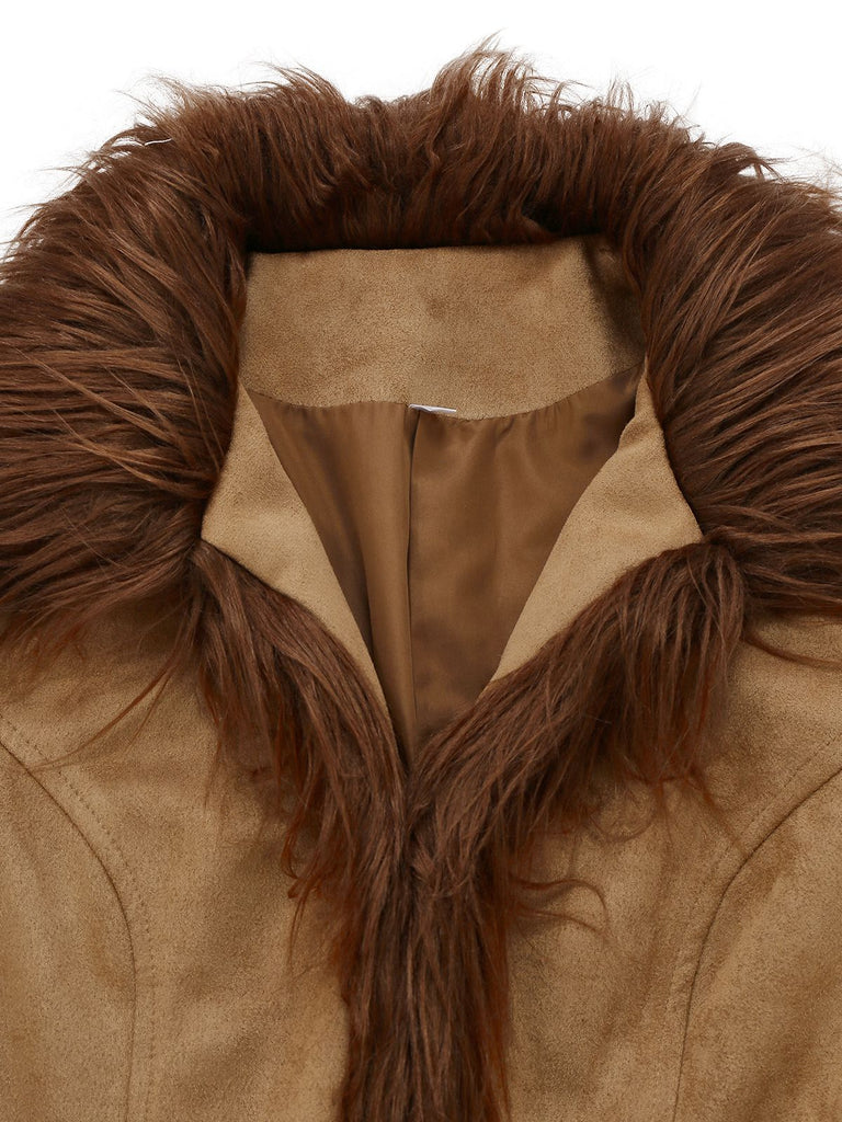 1970s Faux Suede Fur Trim Embroidered Rose Jacket