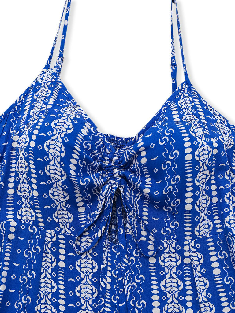 Blue 1970s Boho Style Suspender Jumpsuit