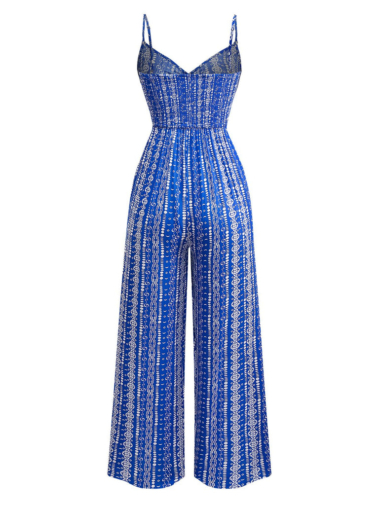 Blue 1970s Boho Style Suspender Jumpsuit