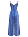 Blue 1970s Boho Style Suspender Jumpsuit