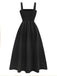 Black 1950s Strap 3D Daisy Solid Dress