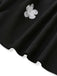 Black 1950s Strap 3D Daisy Solid Dress