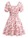 PInk 1950s Floral Puff Sleeve Pleated Dress