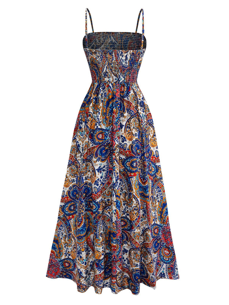 1970s Boho Style Spaghetti Strap Maxi Dress