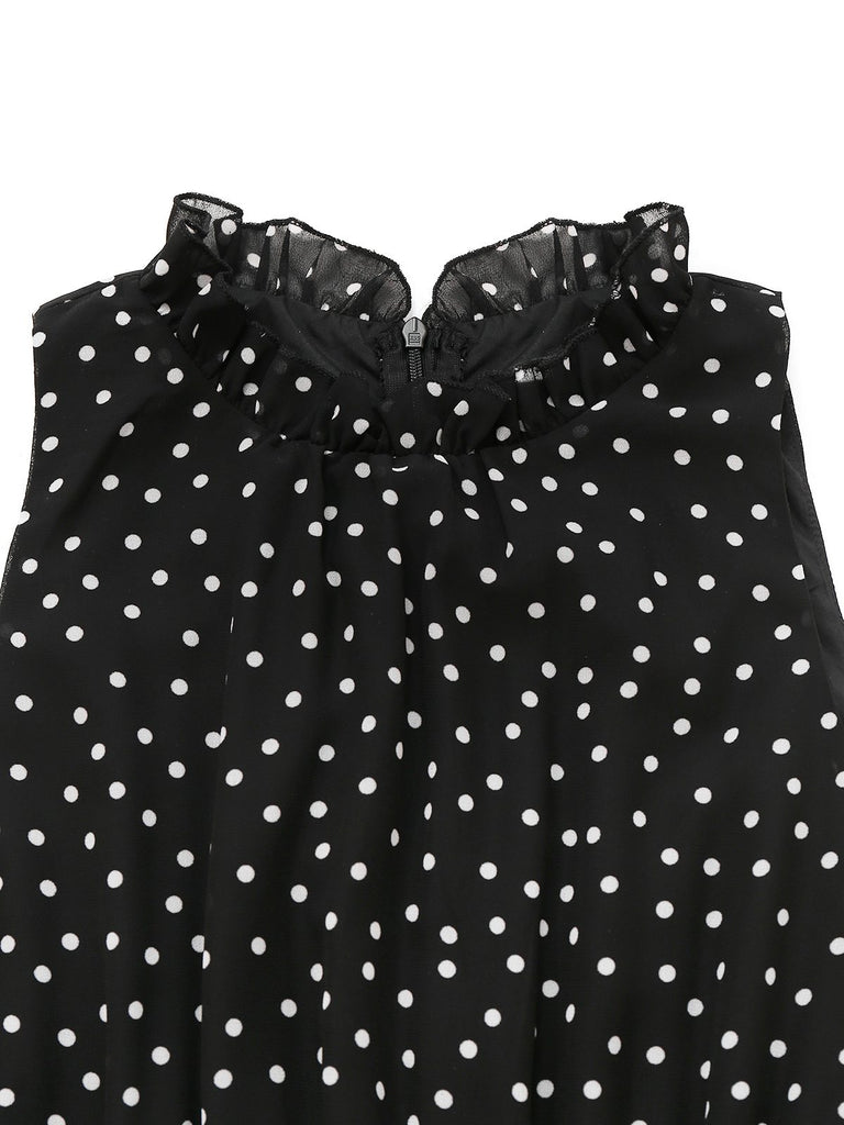 Black 1930s Polka Dots Chiffon Sleeveless Dress