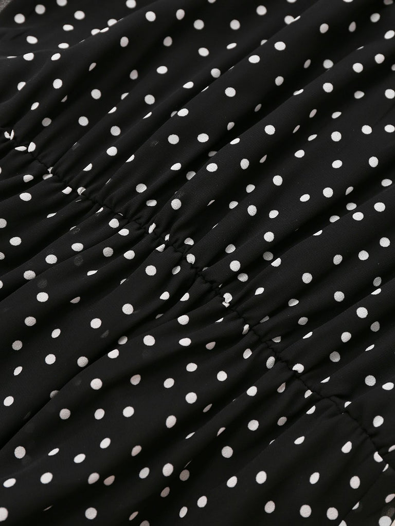 Black 1930s Polka Dots Chiffon Sleeveless Dress