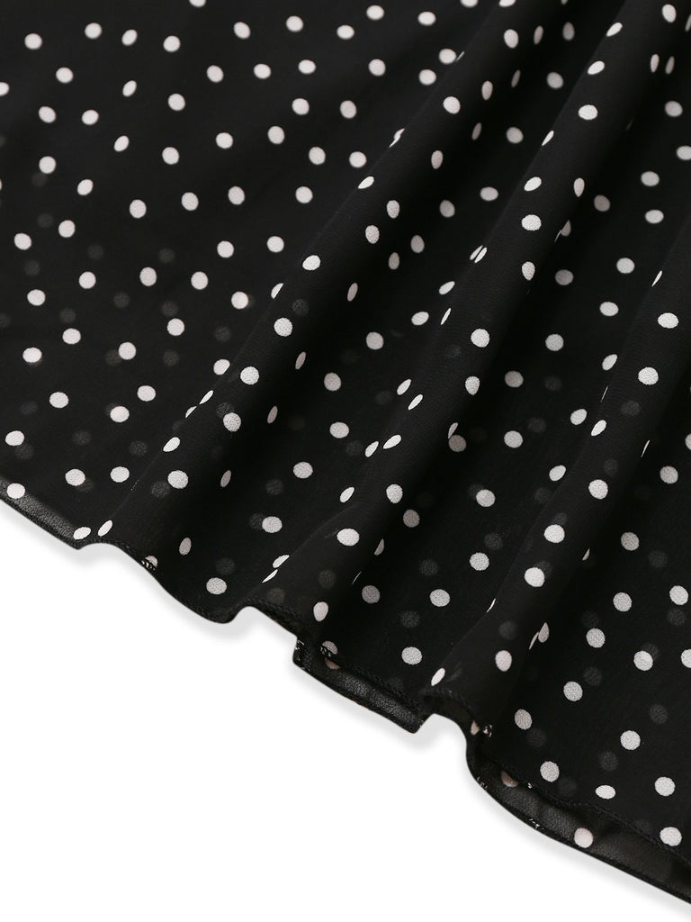 Black 1930s Polka Dots Chiffon Sleeveless Dress