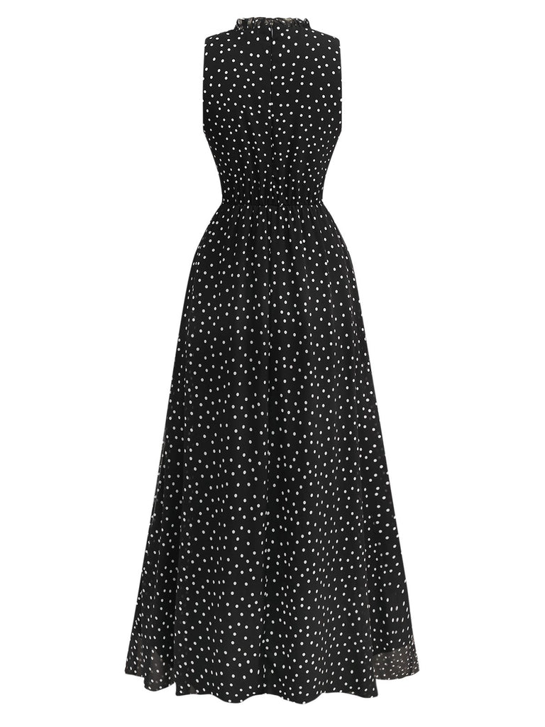 Black 1930s Polka Dots Chiffon Sleeveless Dress