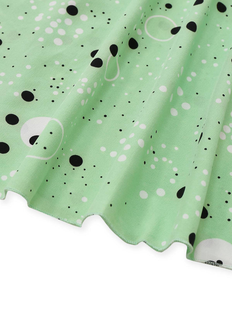 1940s Irregular Dots V-Neck Ruffled Dress