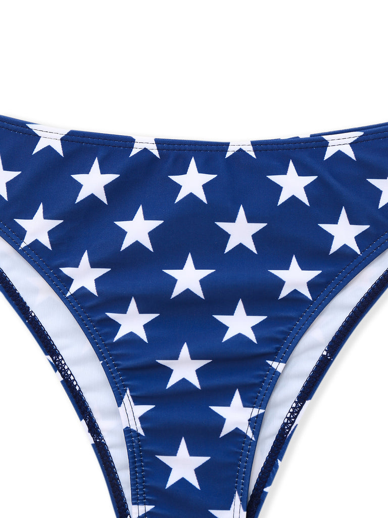 2PCS 1960s Red Striped Bikini Set & Blue Star Cover-Up