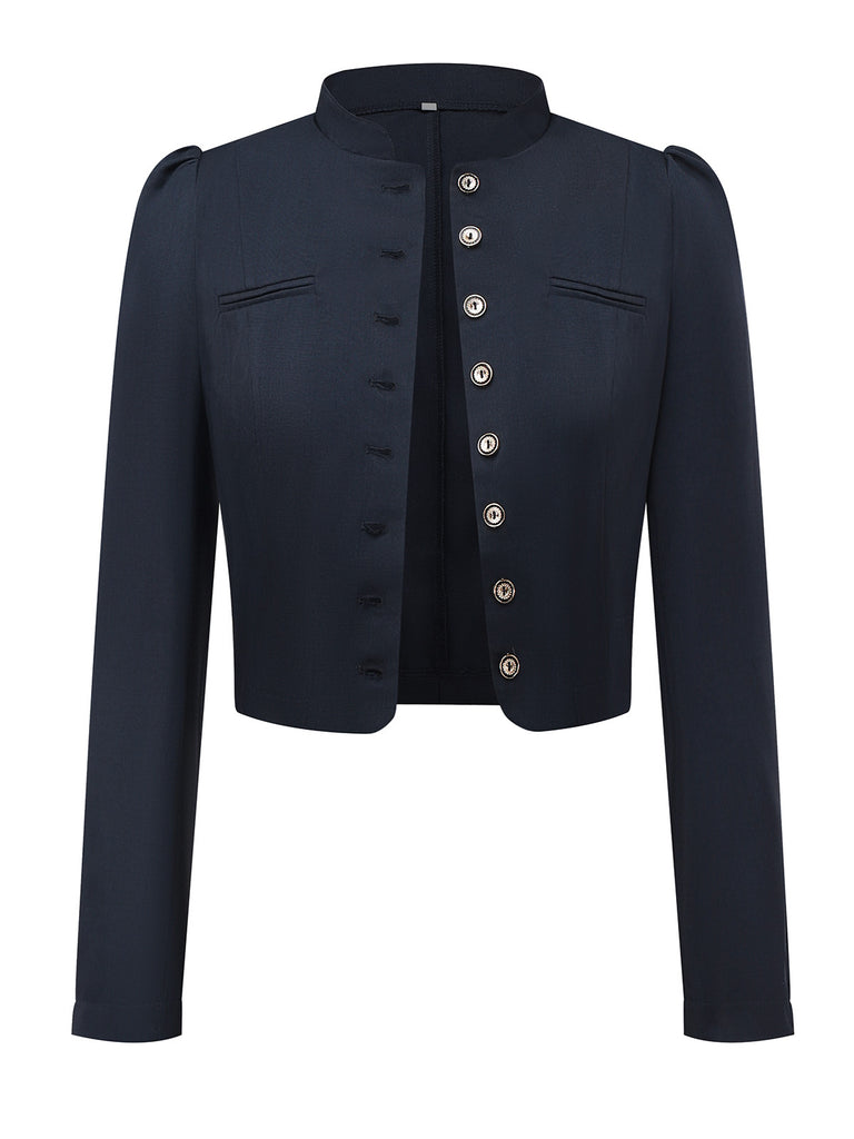 Black 1950s Stand Collar Long Sleeve Jacket