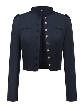 Black 1950s Stand Collar Long Sleeve Jacket