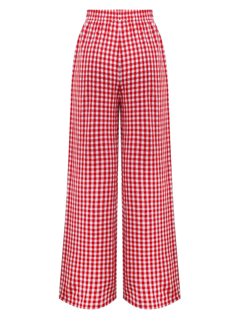 Red 1980s Plaid Casual Style Palazzo Pants