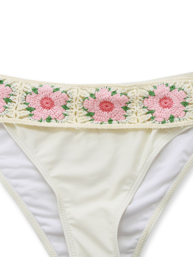1950s Embroidered Handmade Floral High Waist Bikini Set