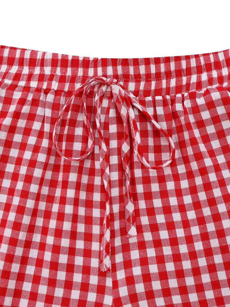 Red 1980s Plaid Casual Style Palazzo Pants
