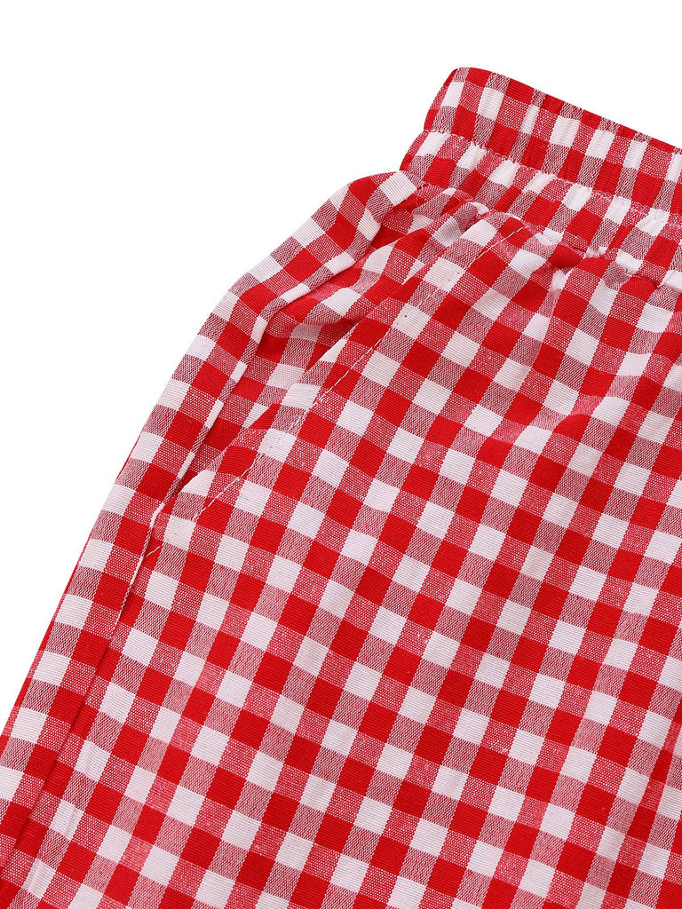 Red 1980s Plaid Casual Style Palazzo Pants