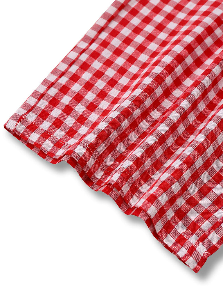 Red 1980s Plaid Casual Style Palazzo Pants