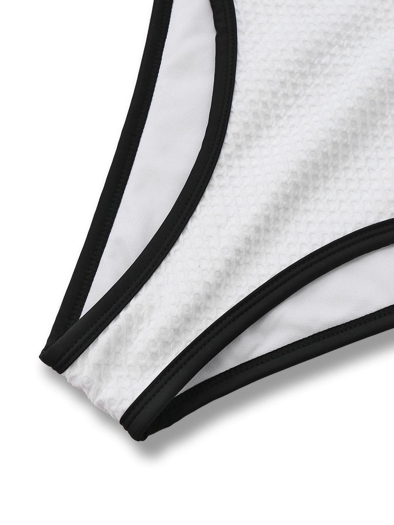 1950s Color Block V-Neck Backless Button Swimsuit