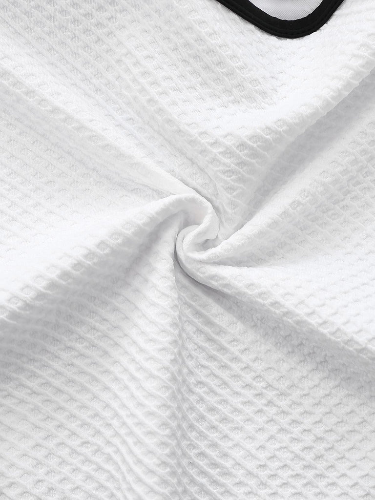 1950s Color Block V-Neck Backless Button Swimsuit