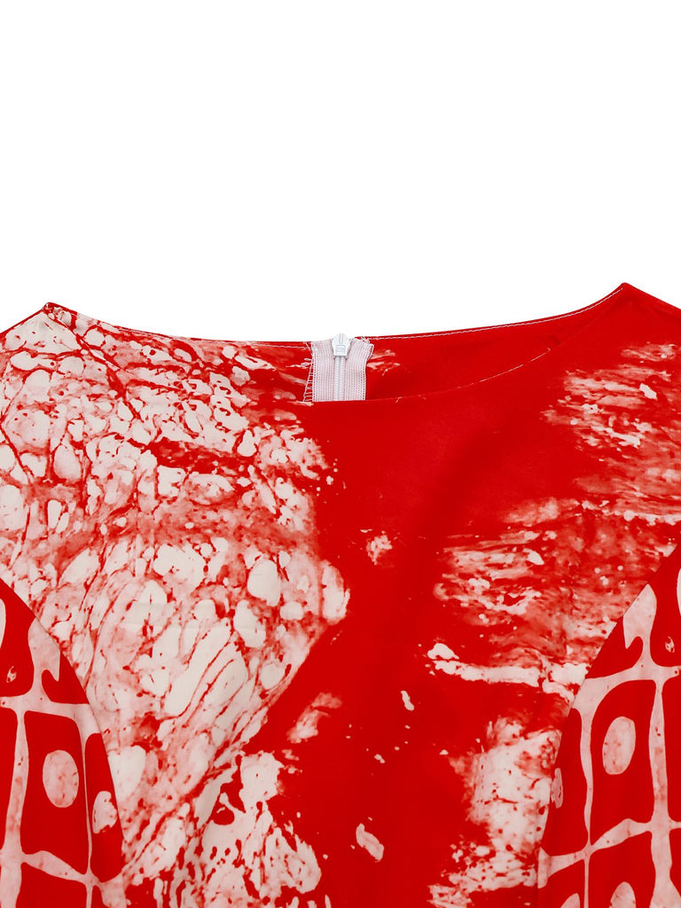 Red 1950s Blood Print Halloween Horror Dress
