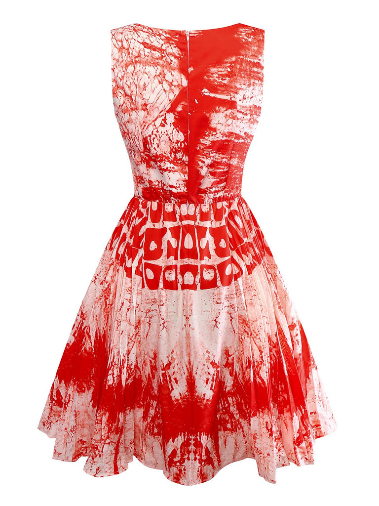 Red 1950s Blood Print Halloween Horror Dress