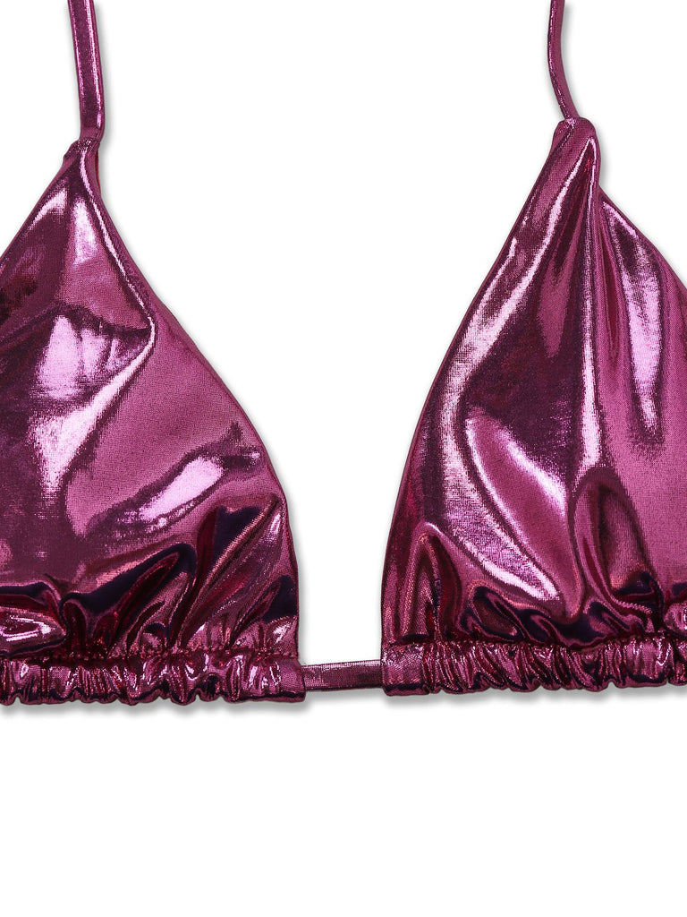 1970s Solid Halter Metallic Bikini Set