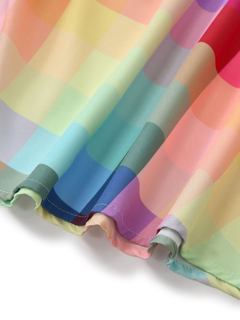 1950s Colorful Plaid Wide-strap A-Line Dress