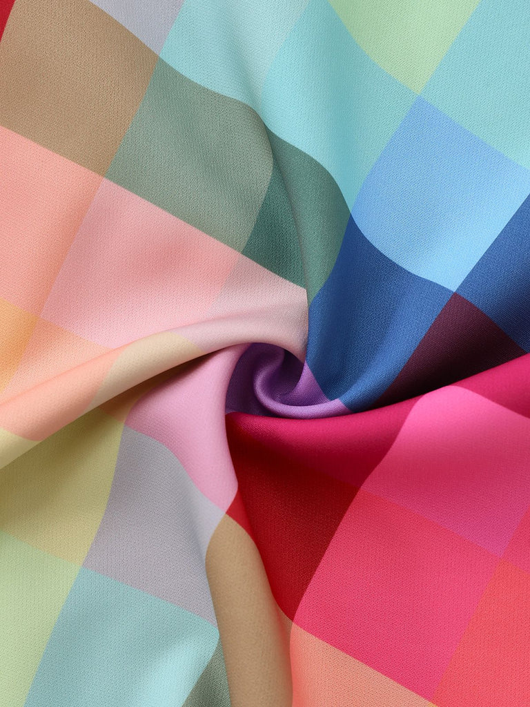 1950s Colorful Plaid Wide-strap A-Line Dress