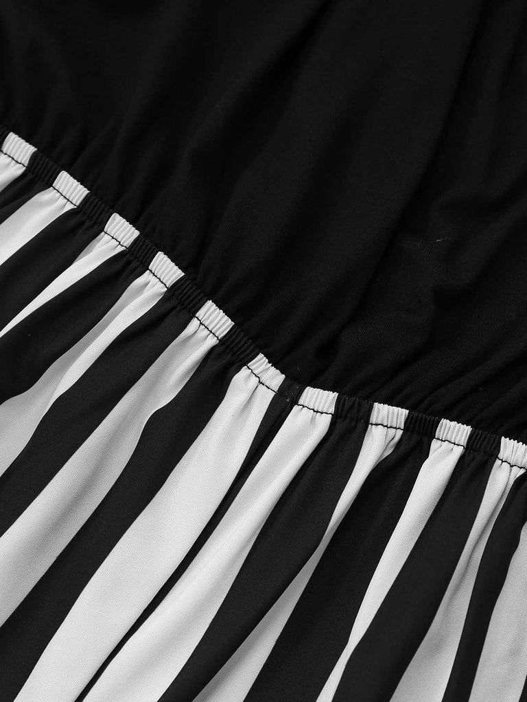 1970s Spaghetti Strap Striped Belted Jumpsuit