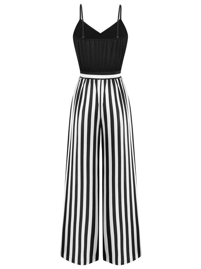 1970s Spaghetti Strap Striped Belted Jumpsuit