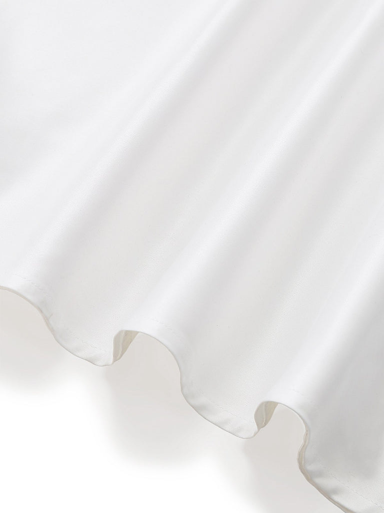 White 1950s Solid Sleeveless V-Neck Button Dress