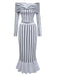 2PCS 1930s Striped Off-Shoulder Top & Fishtail Skirt