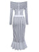 2PCS 1930s Striped Off-Shoulder Top & Fishtail Skirt