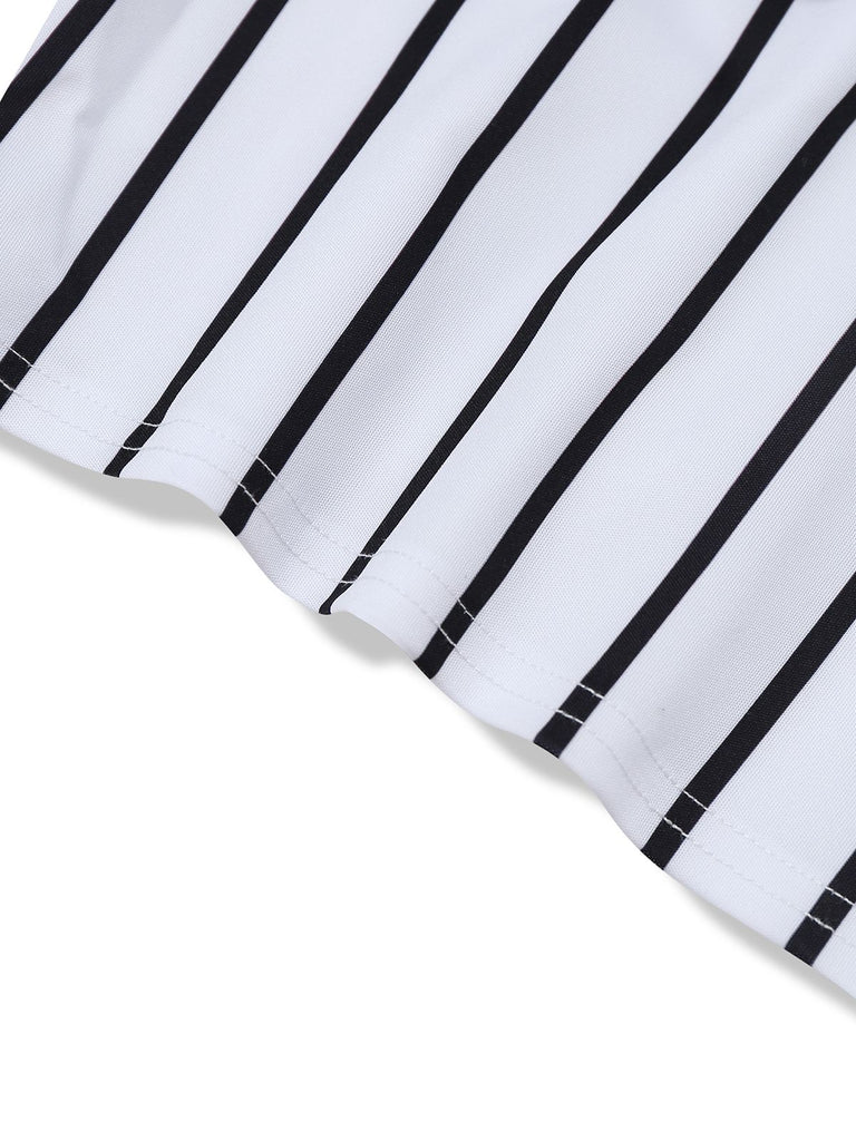 2PCS 1930s Striped Off-Shoulder Top & Fishtail Skirt