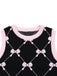 Black 1950s Bow Print Sleeveless Knit Ruffled Dress