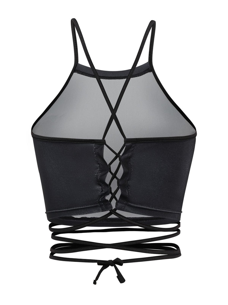 1950s Punk Halter Backless Lace-Up Crop Top