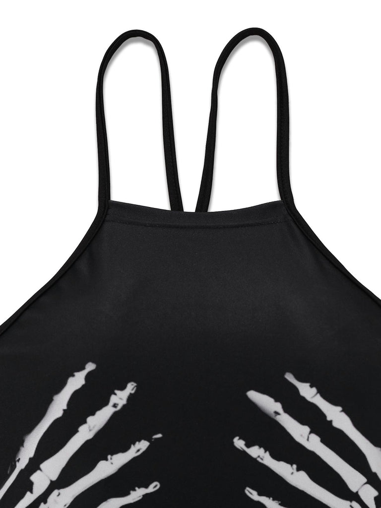 1950s Punk Halter Backless Lace-Up Crop Top