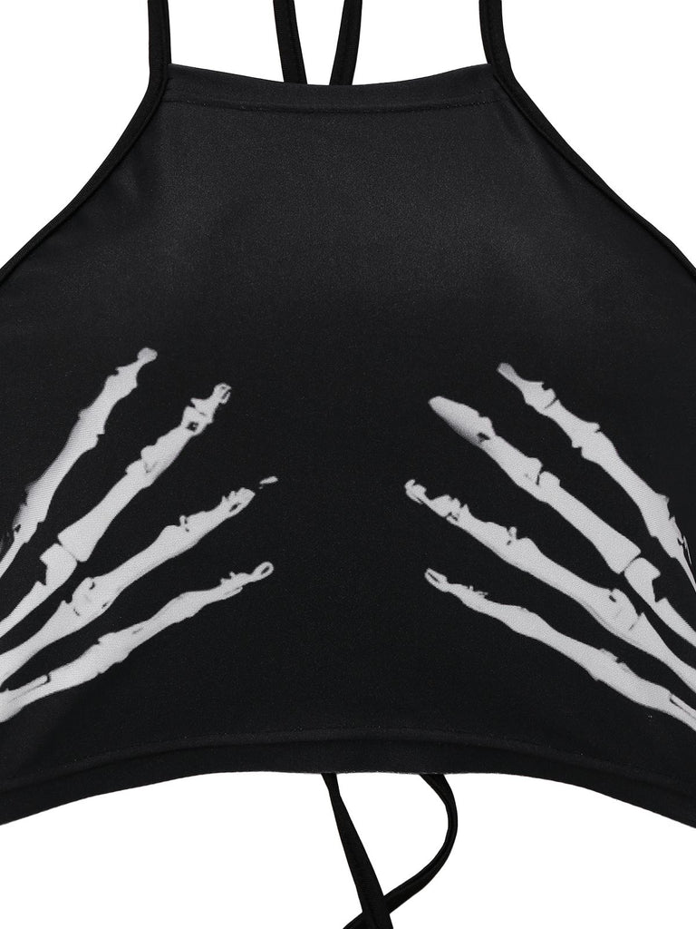 1950s Punk Halter Backless Lace-Up Crop Top