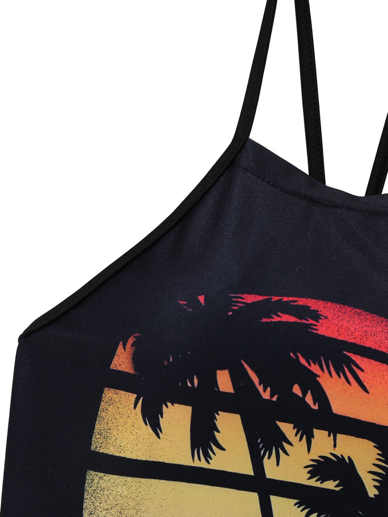 1950s Punk Halter Backless Lace-Up Crop Top