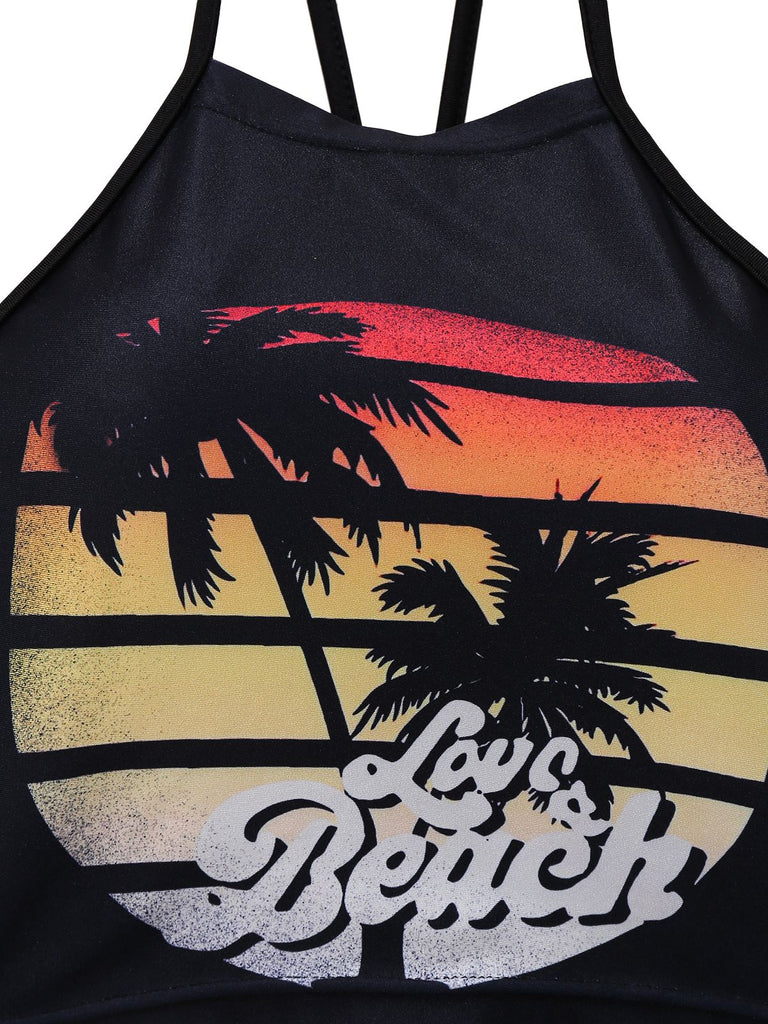 1950s Punk Halter Backless Lace-Up Crop Top