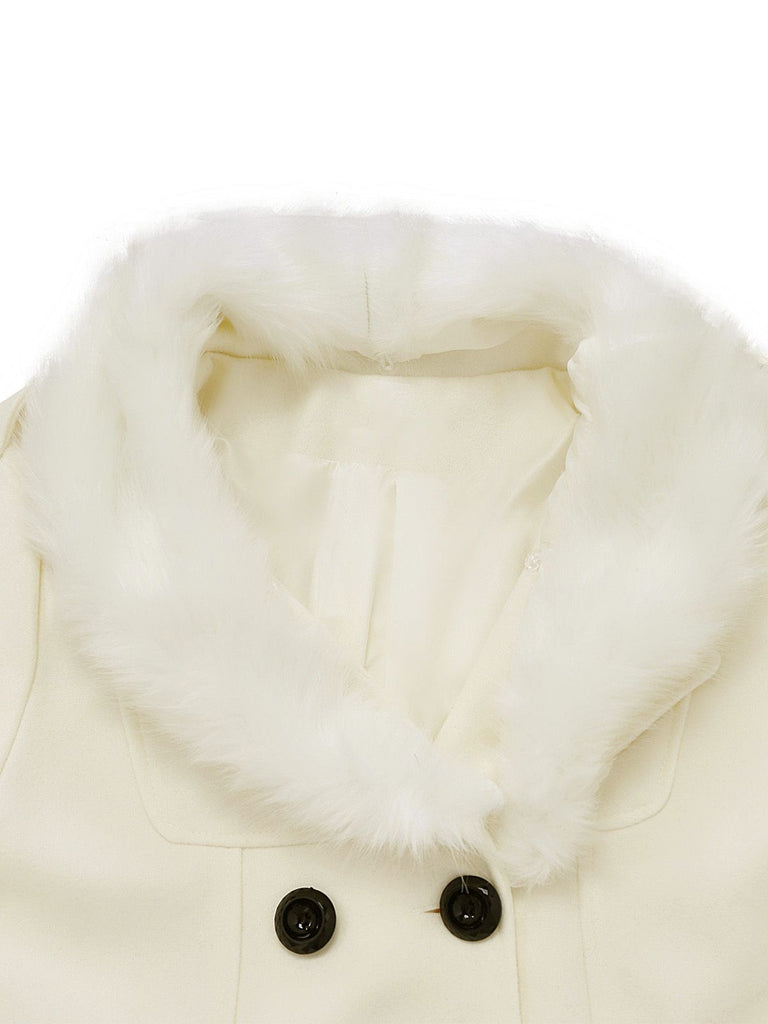1940s Removable Faux-Fur Collar Buttons Coat