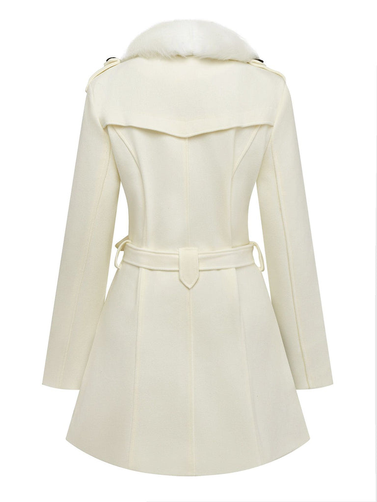 1940s Removable Faux-Fur Collar Buttons Coat