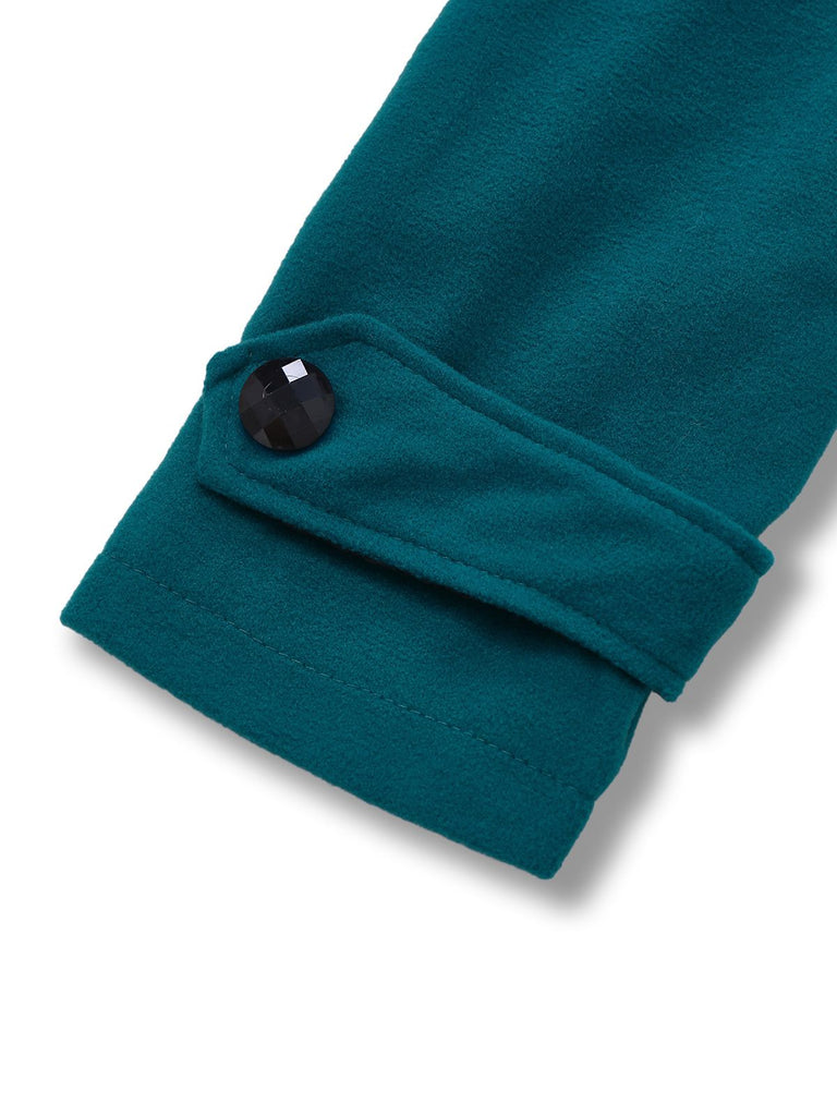 Blue 1930s Solid Faux-Wool Hooded Coat