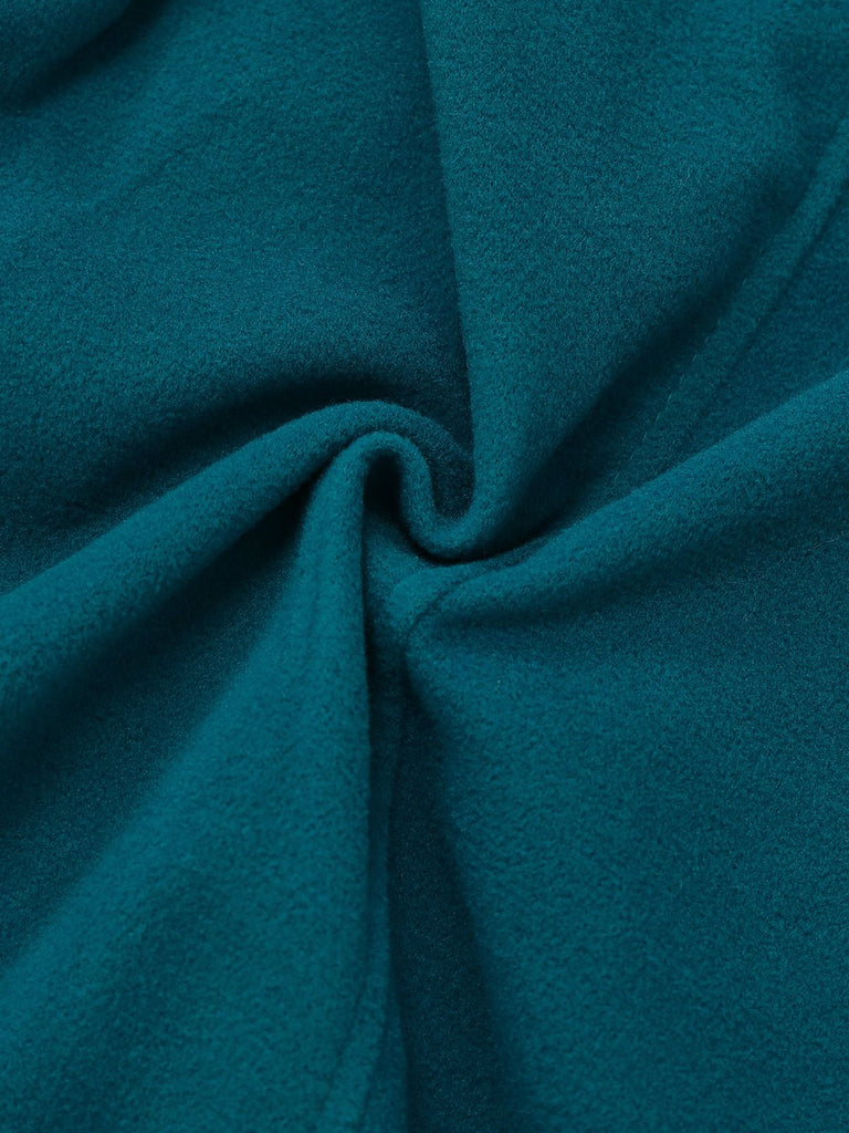 Blue 1930s Solid Faux-Wool Hooded Coat