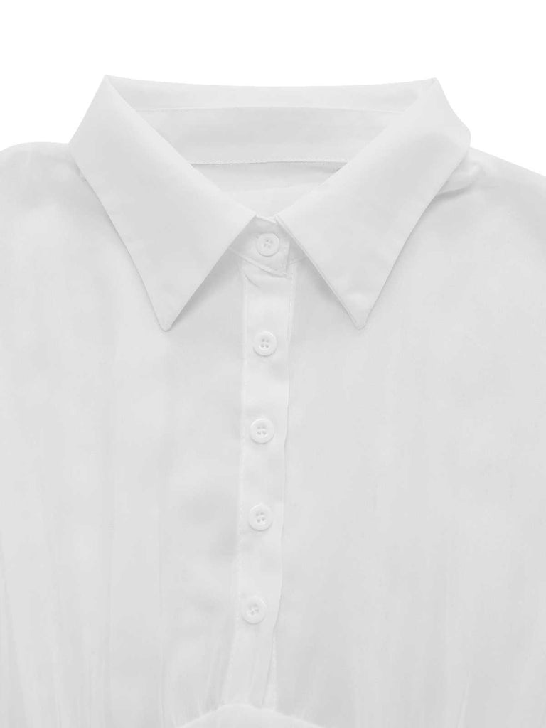 1970s Sheer Solid Shirt Dress