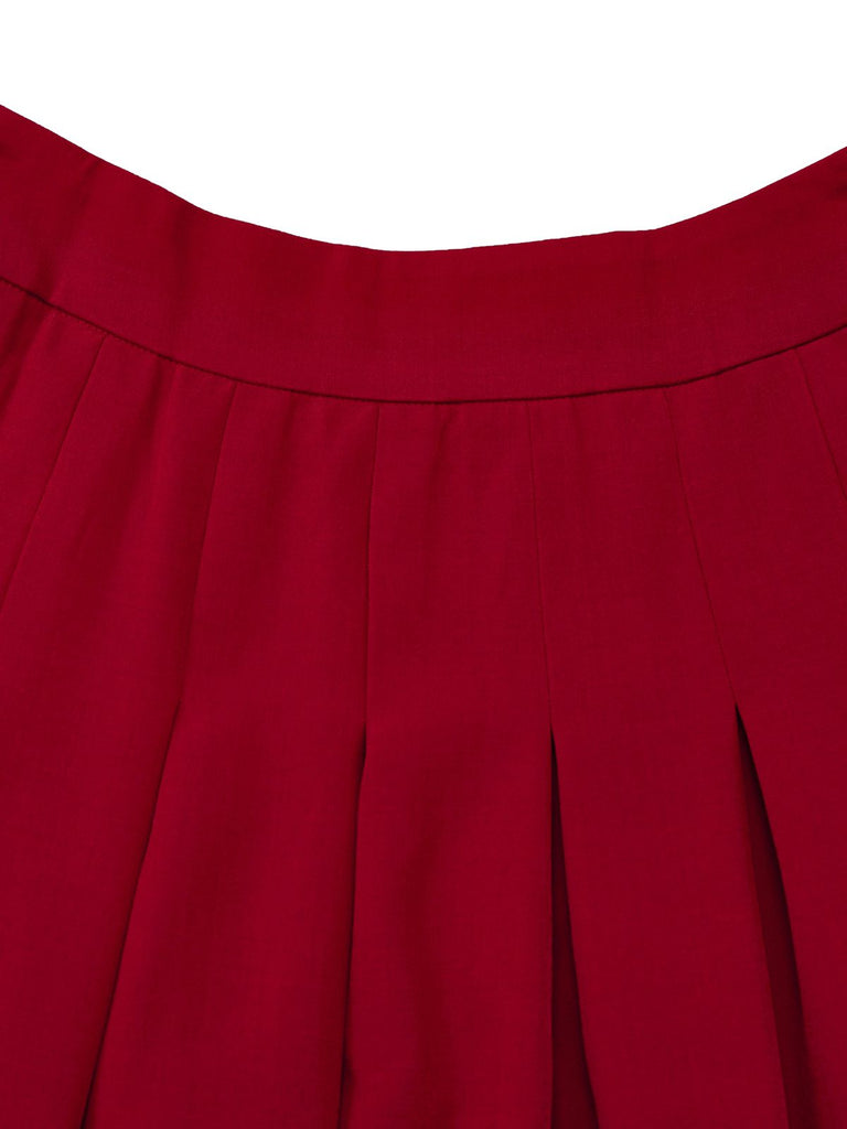 2PCS Red 1940s Square Neck Sleeveless Vest & Skirt