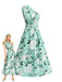 Ice Green 1950s Floral One-Shoulder Sleeveless Dress, vintage dress, retro fashion, rockabilly, pin-up fashion - perfect for women who love vintage and retro fashion